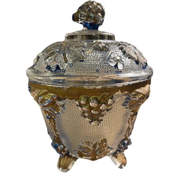 Vintage Jeanette Pink Glass, Footed Candy Bowl w Lid, Grape Design - Picture 12 of 13